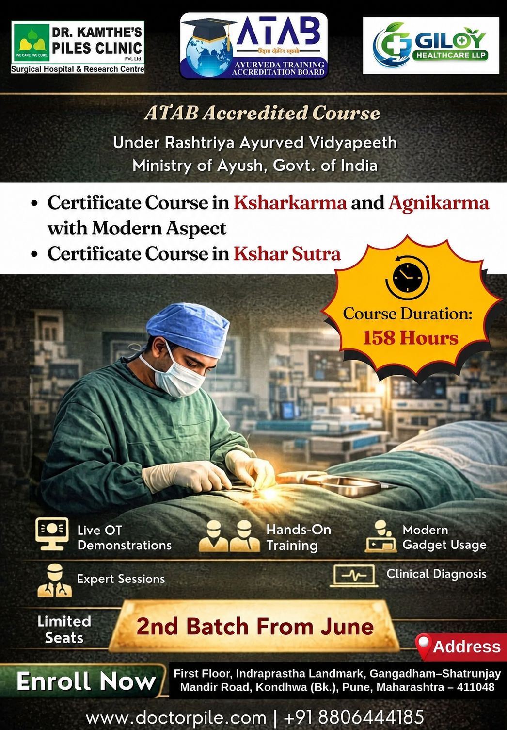 ATAB Accredited Certificate Course in Ksharkarma, Agnikarma & Kshar Sutra — Dr. Kamthe's Piles Clinic