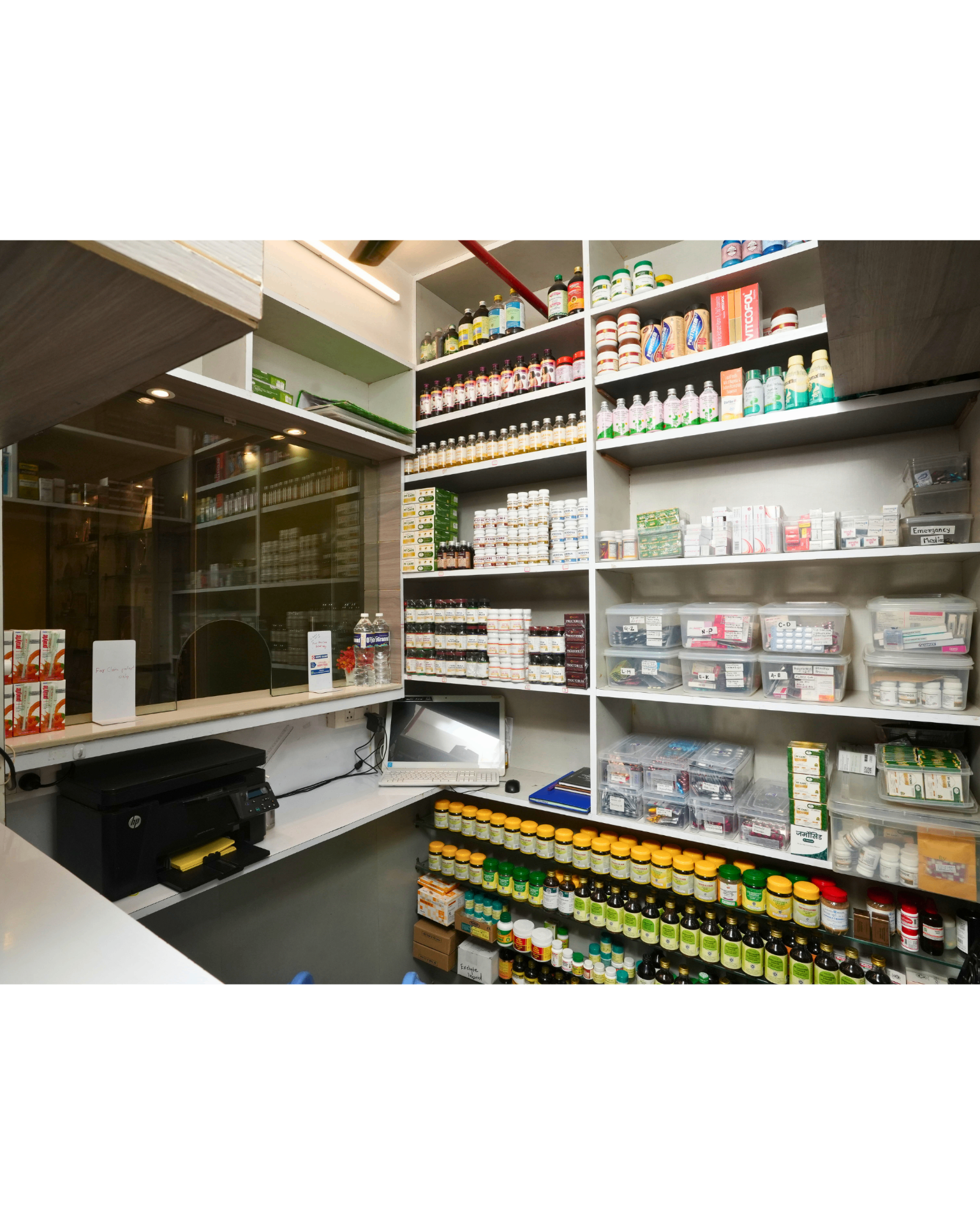 In-house pharmacy interior with herbal preparations